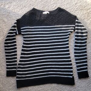 Loft Black and Gray Striped Women's Sweater